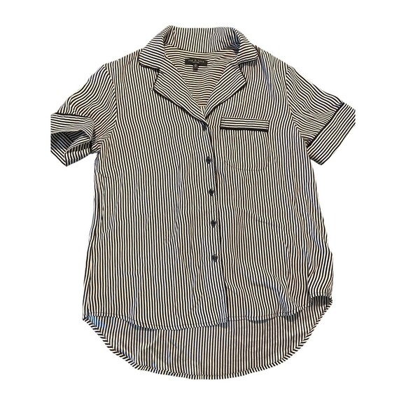 Rag & Bone Luca Woman’s Short Sleeve Silk Blouse Sz‎ PXS Striped Black/White - Picture 1 of 15